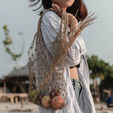 Sac à cordes en raphia | Sac d’épicerie réutilisable tissé à la main Sac fourre-tout léger | Sac Shopping tissé à la main JEMARI
