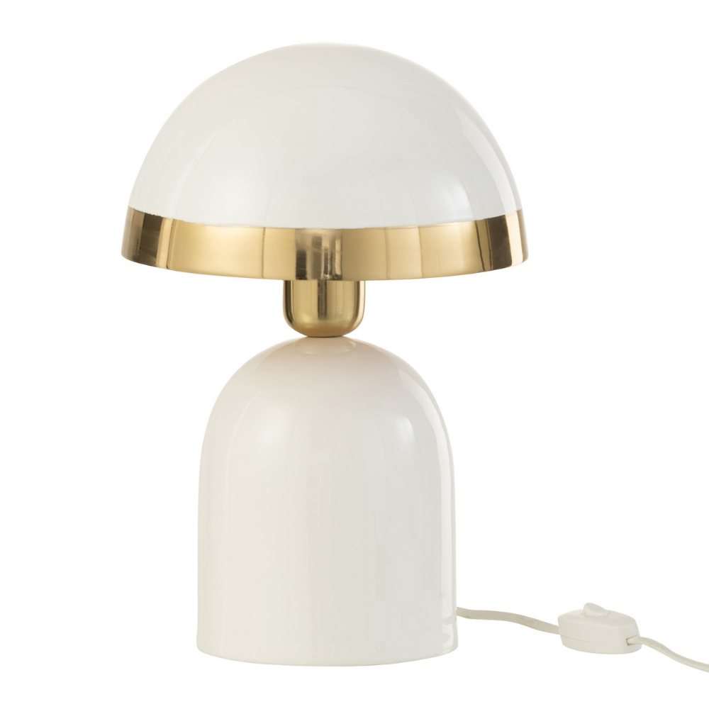 Lampe de table J-Line Gold Border vue de face, métal blanc et or