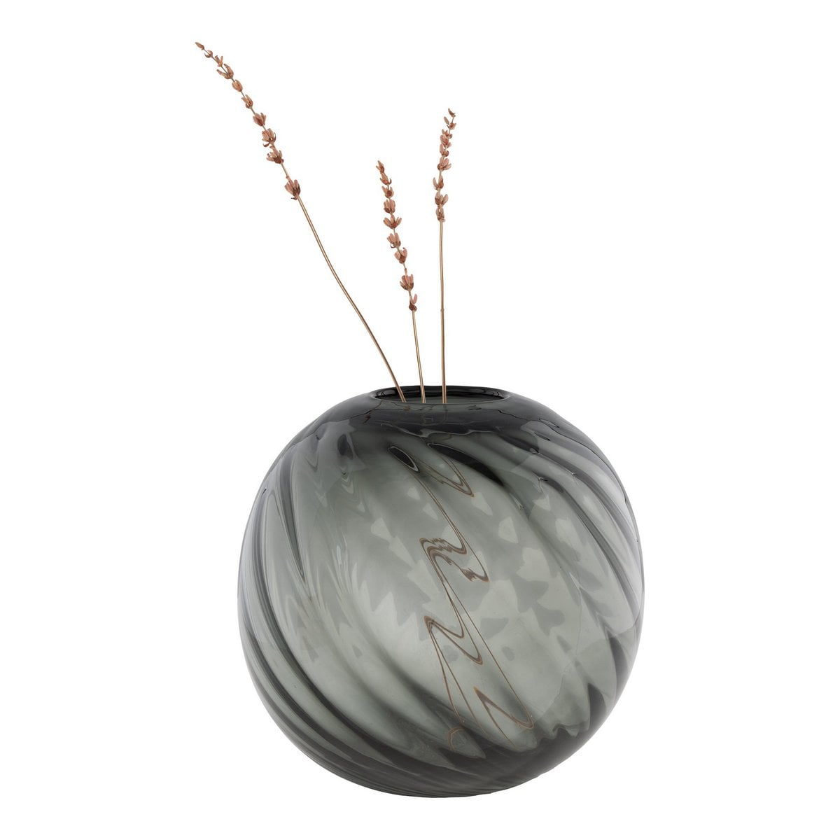 Vase moderne en verre soufflé, mise en scène avec fleurs