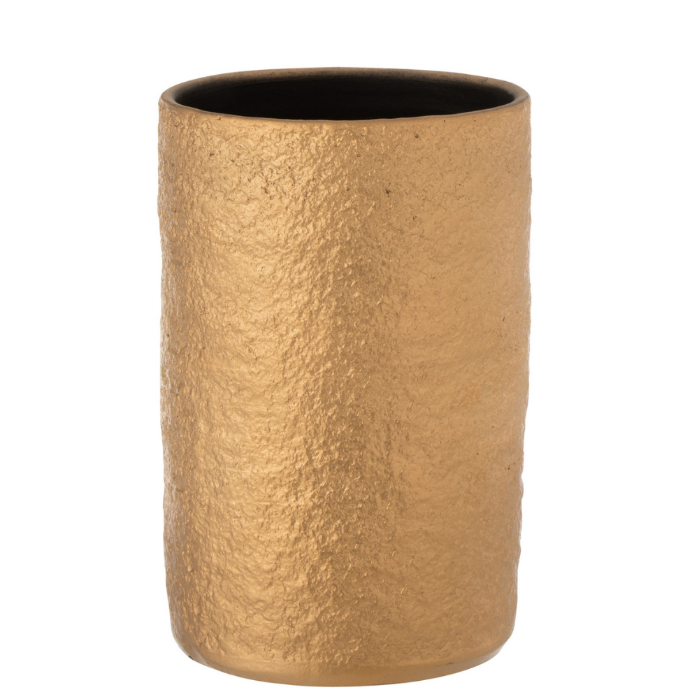 Vase Gatsby J-Line en céramique dorée, 22 cm de haut, design moderne