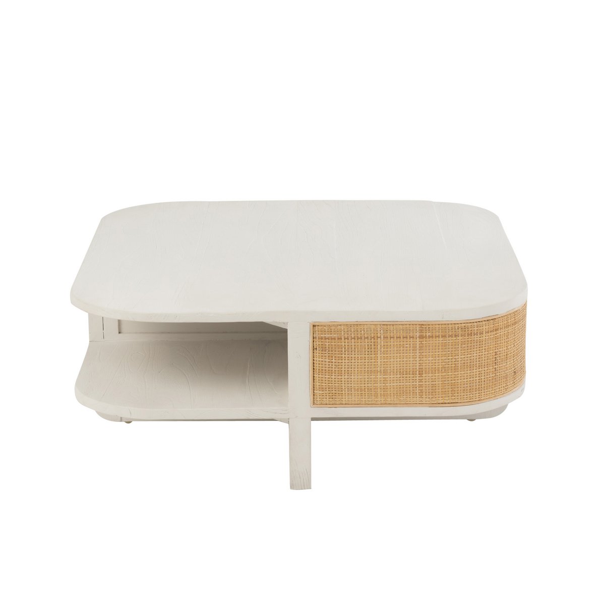 Table Basse Molly J-Line en bois exotique et rotin blanc, vue de face