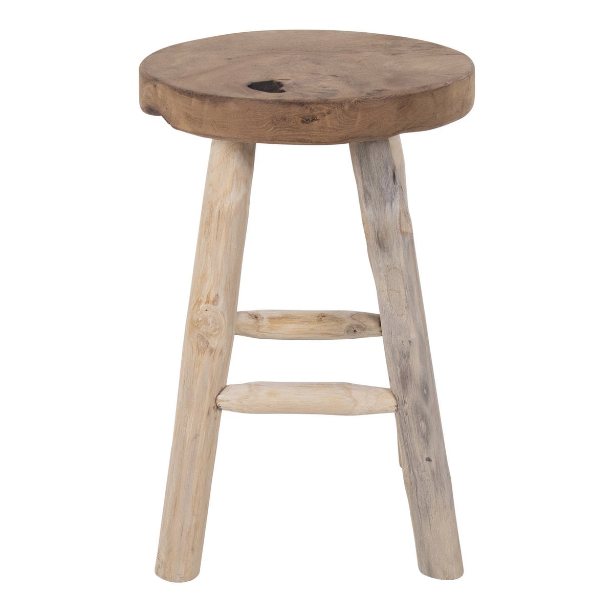 Tabouret Badia en teck naturel avec design rond et pieds robustes