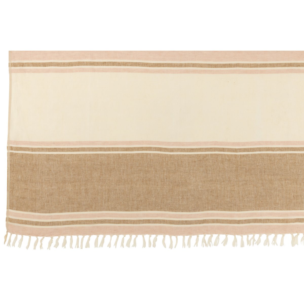 Plaid J-Line Rayé en rose clair, blanc et beige avec franges, 180x130 cm