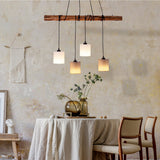 4 pendentif "Malte" en métal et en bois, avec parasols textiles en gris et blanc, socket e27, éclairage pour le salon, le bureau ou la table de chevet