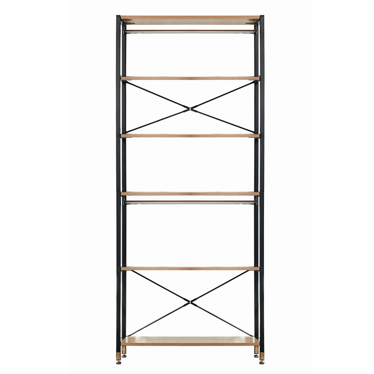 Étagère en bois et métal avec design industriel, vue de face