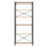 Étagère en bois et métal avec design industriel, vue de face
