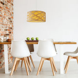 La lampe pendentielle "Finja" en plastique / holzimitation de couleur naturelle, avec version E27 et un Øvon 40 cm, éclairage pour le salon, la salle à manger ou le couloir.