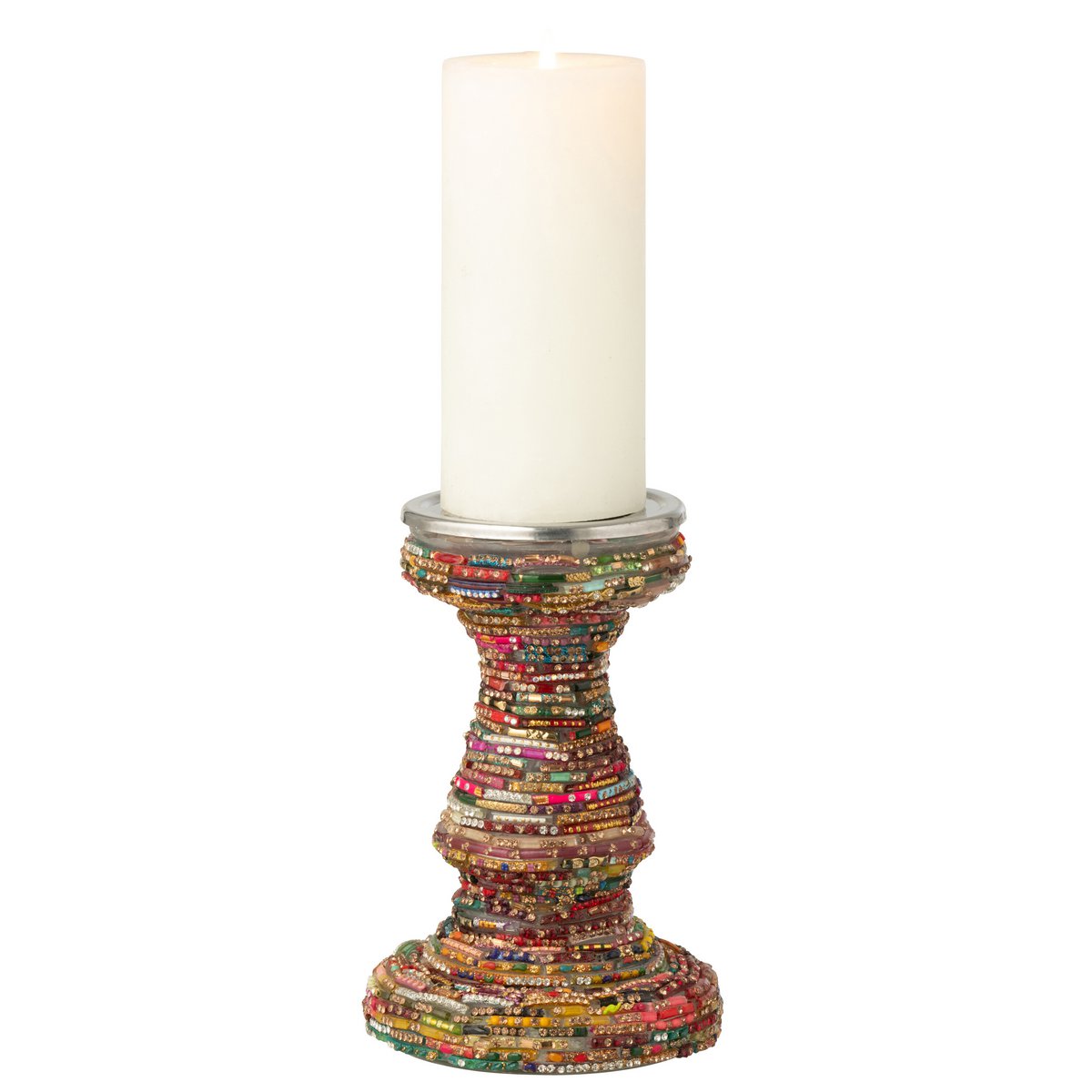 Bougeoir J-Line Perles en verre rose et or, élégant et moderne