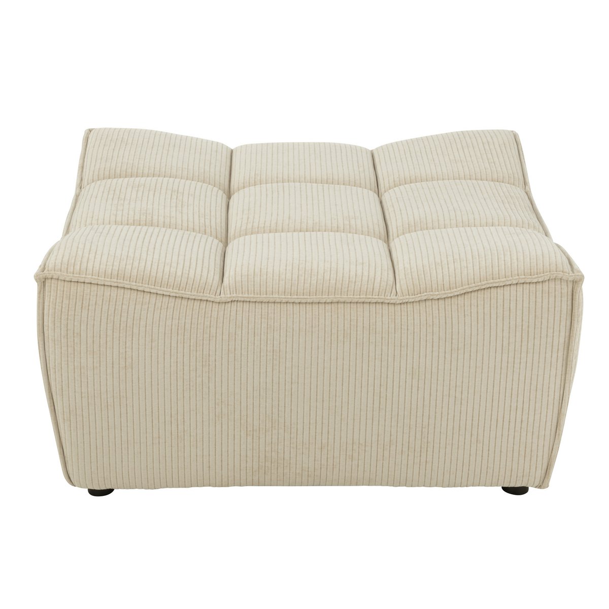 Pouf Grid J-Line, détail du tissu beige et structure en bois