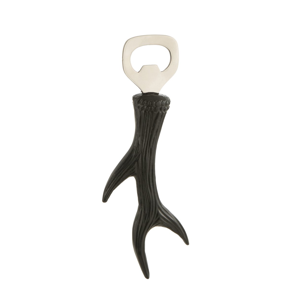Ouvre-bouteille J-Line Antlers en acier noir avec design de bois de cerf élégant