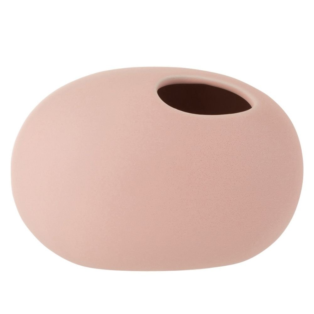 Vase en céramique rose J-Line, vue de face avec fleurs
