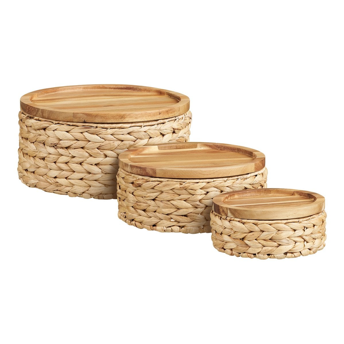 Lot de 3 paniers Botofte avec couvercle en bois, vue d'ensemble