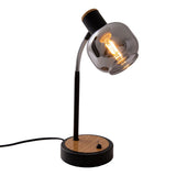 Lampe de table "Fumoso", lampe de table en métal et verre en noir, avec socket E14, pour salle à manger, salon, couloir ou bureau, lampe de table 34 cm de haut