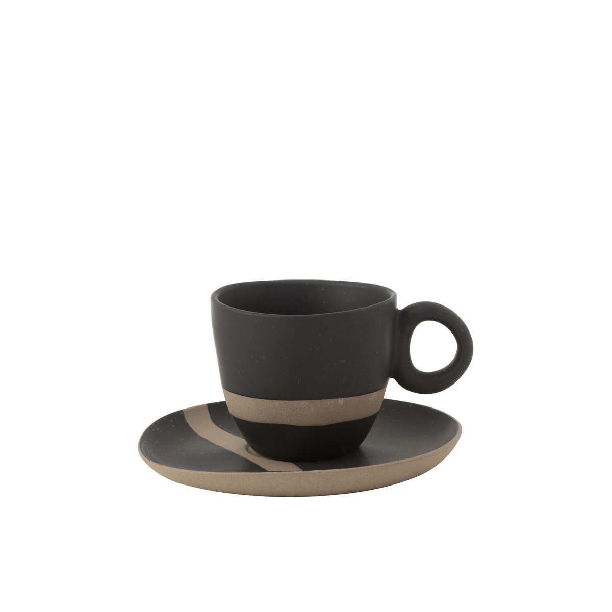 Tasse à thé J-Line en céramique noire et taupe, vue de face