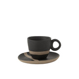 Tasse à thé J-Line en céramique noire et taupe, vue de face