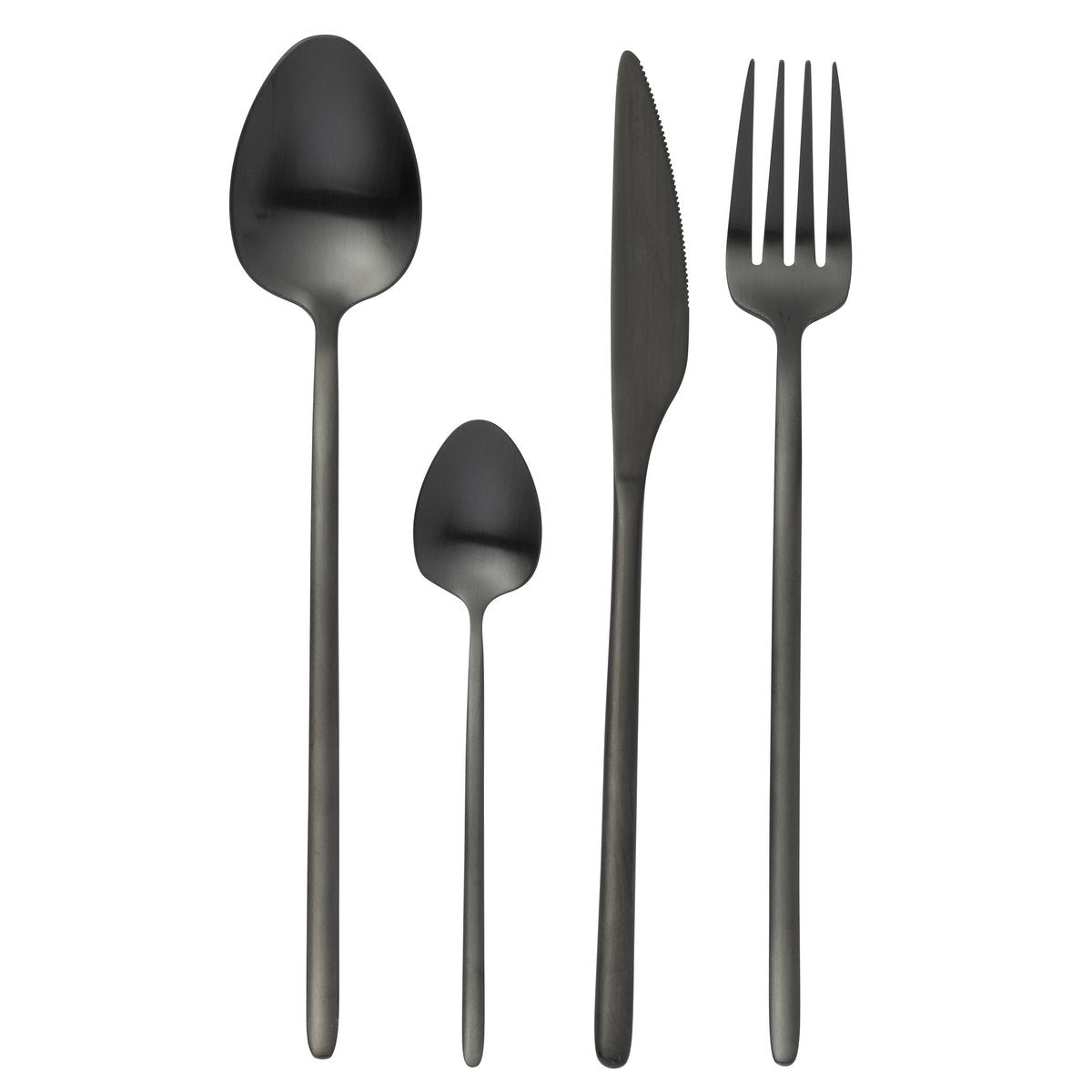 Couverts J-Line en noir mat, vue d'ensemble des 24 pièces