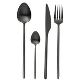 Couverts J-Line en noir mat, vue d'ensemble des 24 pièces