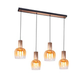 Suspension 4 lampes en verre ambre et métal laiton brossé