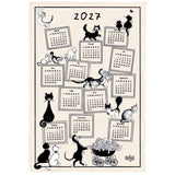 Torchon Dubout Calendrier 2027 en écru avec motifs de chats malicieux