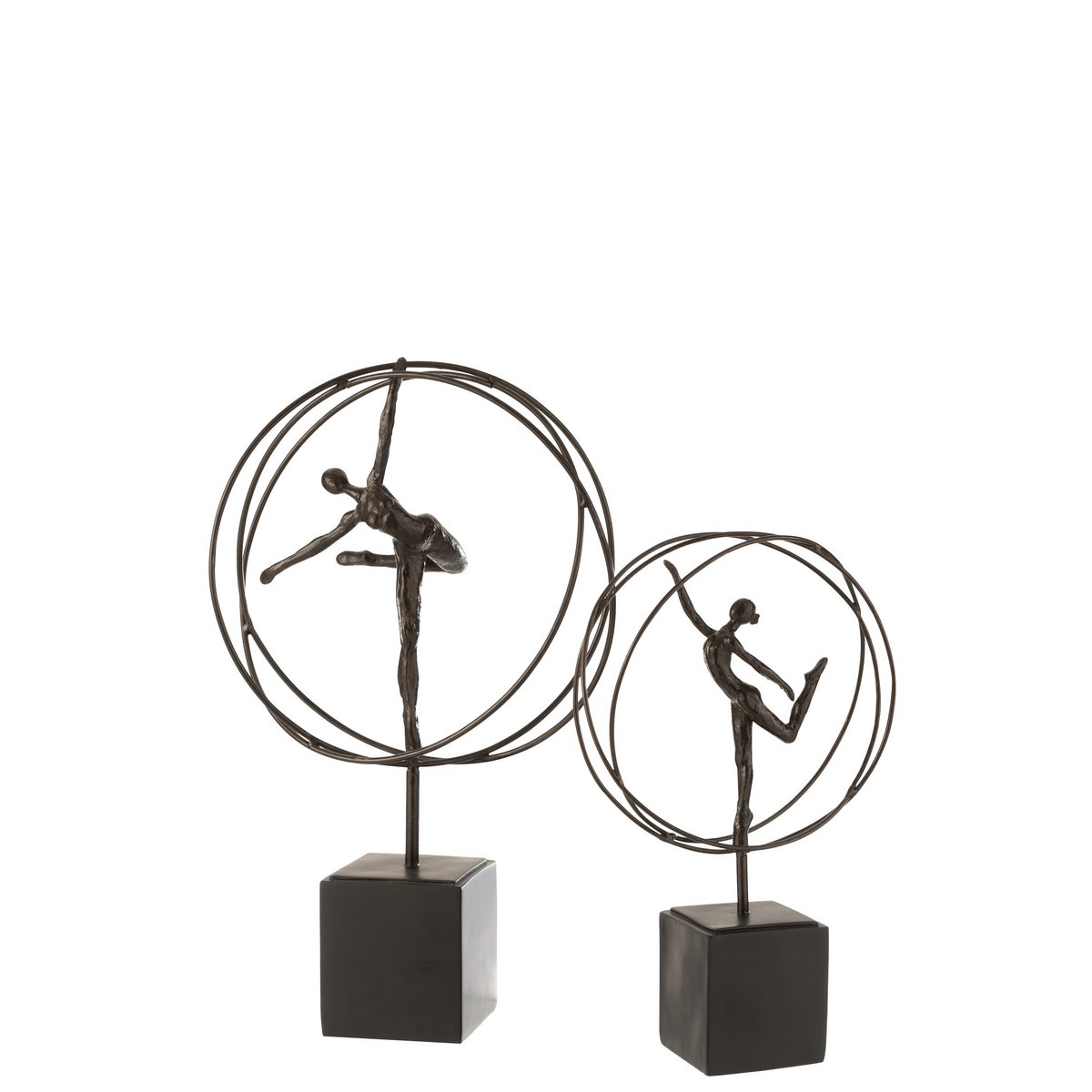 Sculpture gymnaste en poly marron foncé avec jambe circulaire tendue