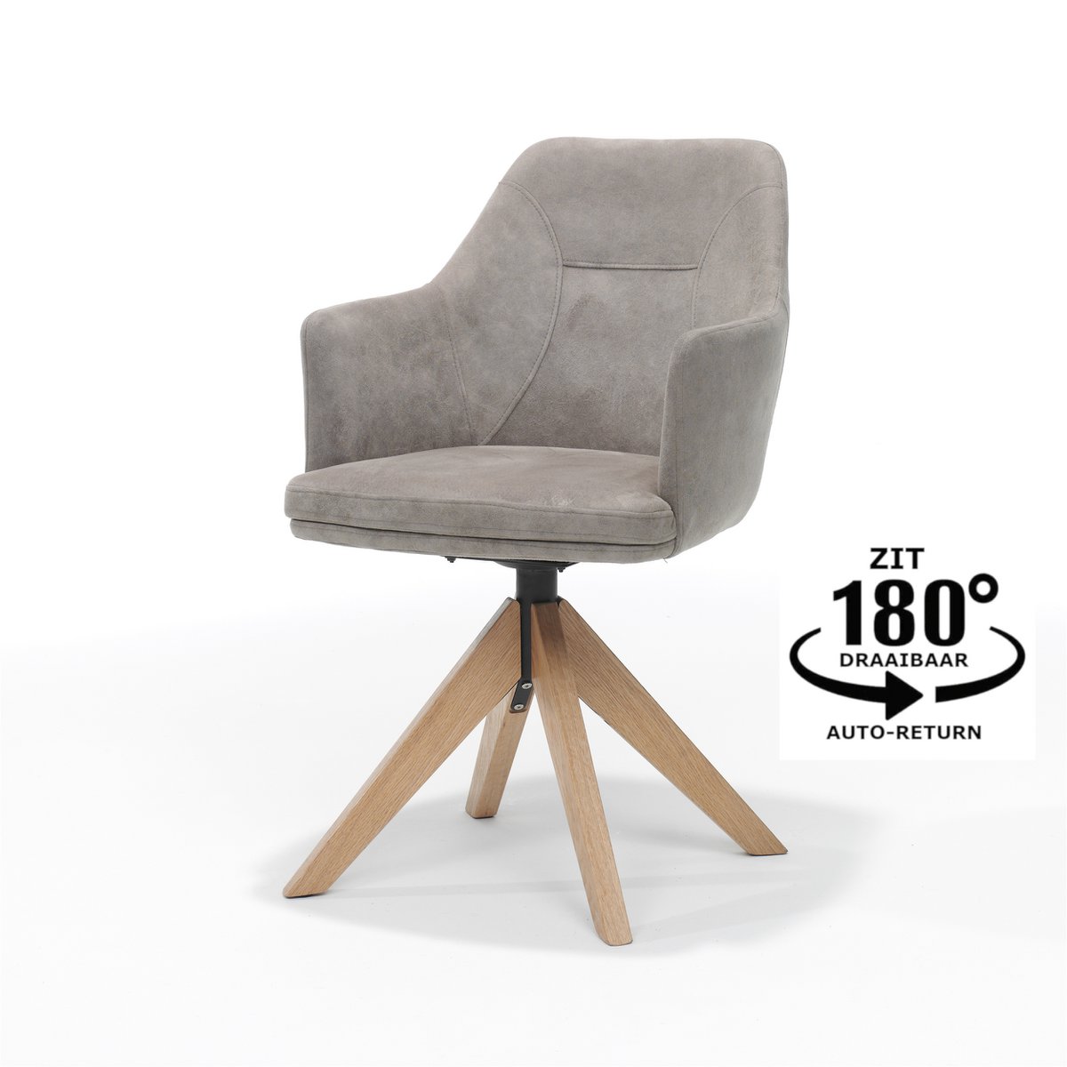 Fauteuil Calvin pivotant en chêne, vue latérale avec galets doux