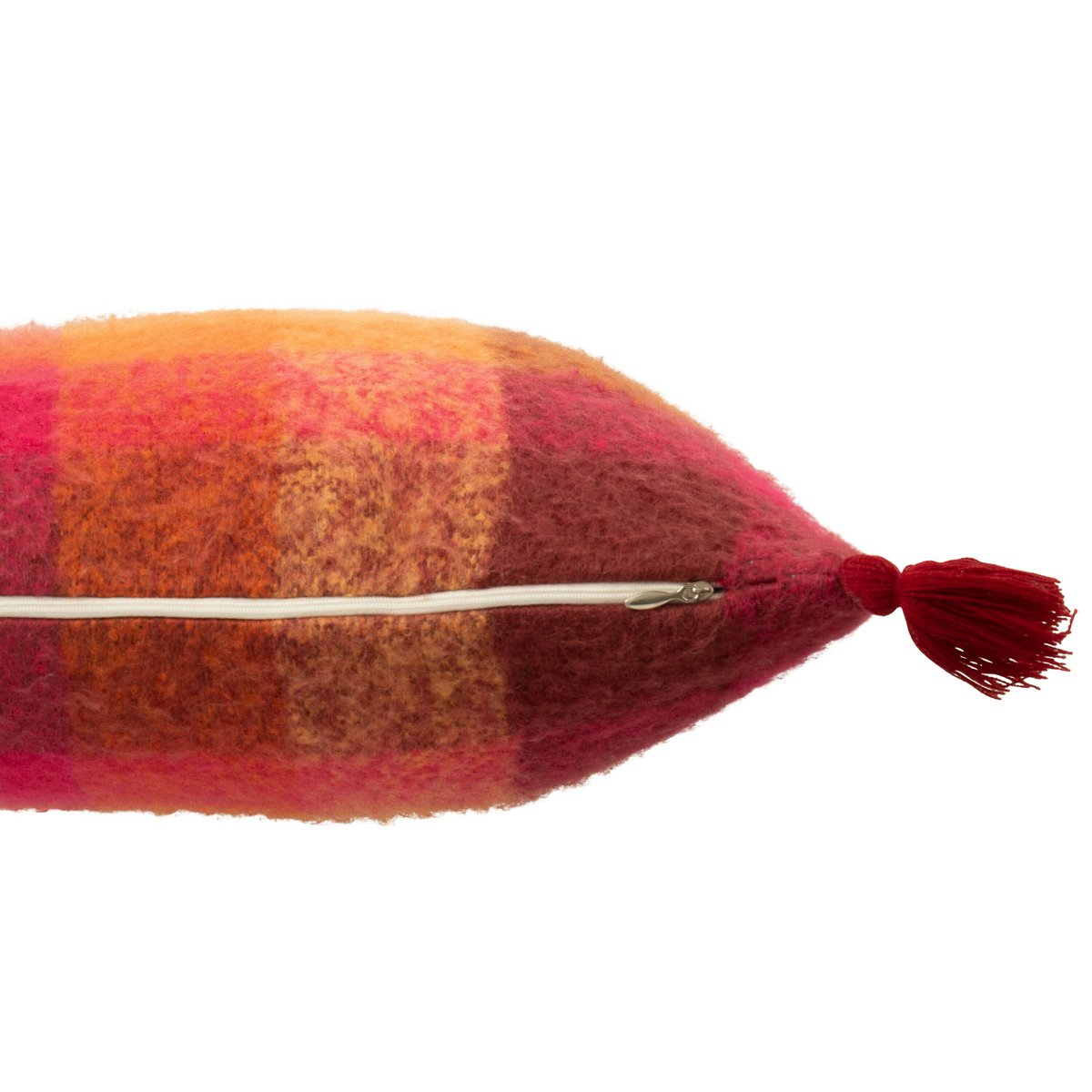 Coussin J-Line carreaux pompons - vue avant avec motifs colorés