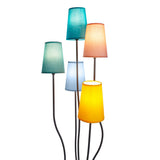Lampe debout "Colora", lampadaire avec parapluies textiles colorés, socket 5x E14, pour salle à manger, salon, couloir ou bureau, 163 cm de haut