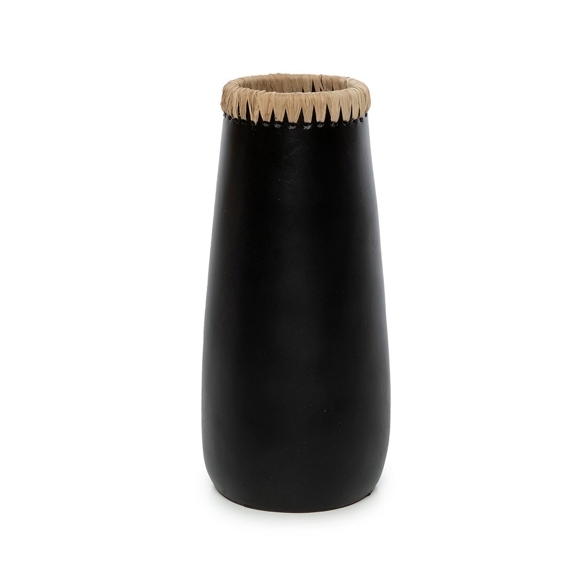 Vase Sneaky Noir Naturel - Détail raffia sur le dessus