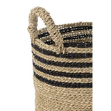 Paniers Aline en raphia, détail du tissage en noir et naturel