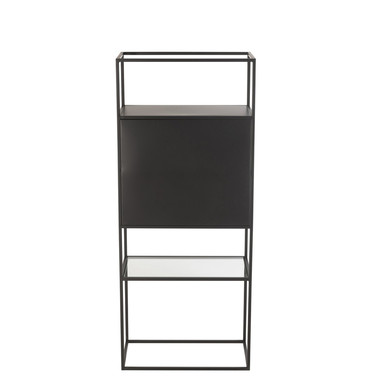Étagère J-Line en métal noir, décorée avec des objets de décoration