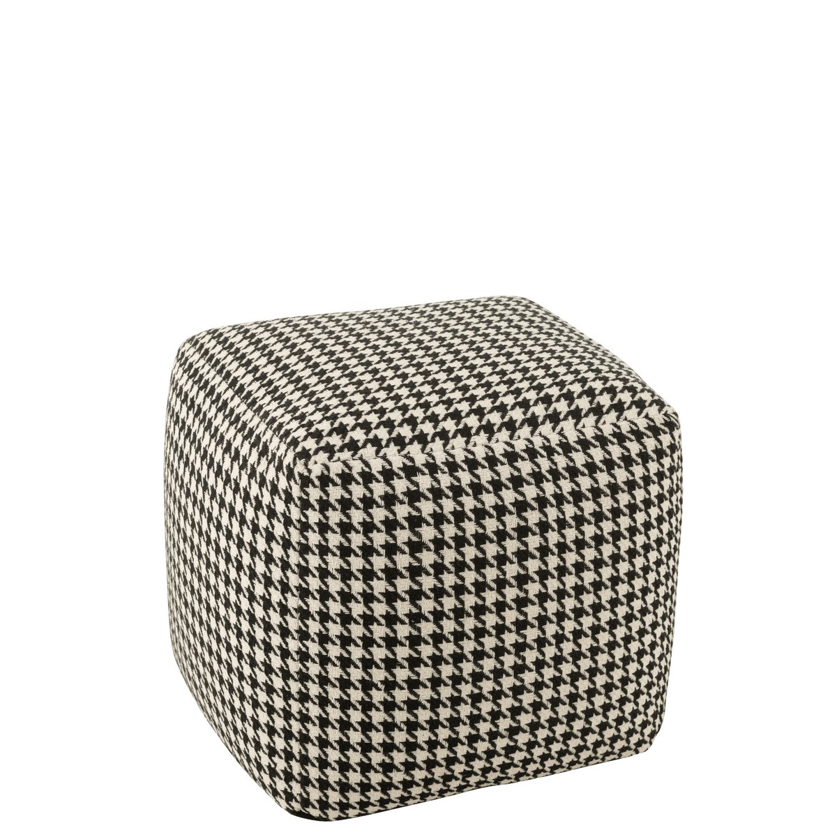 Pouf J-Line Pied-De-Poule en coton blanc et noir, vue de face