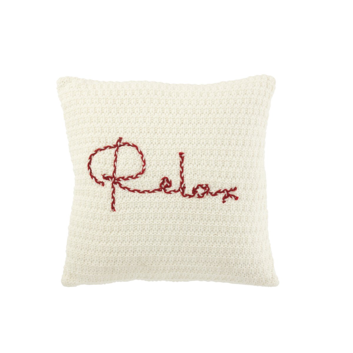 Coussin J-Line Knit Relax - vue avant avec motif tricoté blanc et rouge