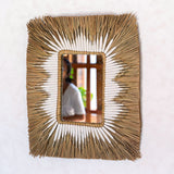 Miroir mural des herbiers marins - Miroir de suspension boho rectangulaire - Miroir mural marginal avec motif de coton blanc 60x50 cm kirana
