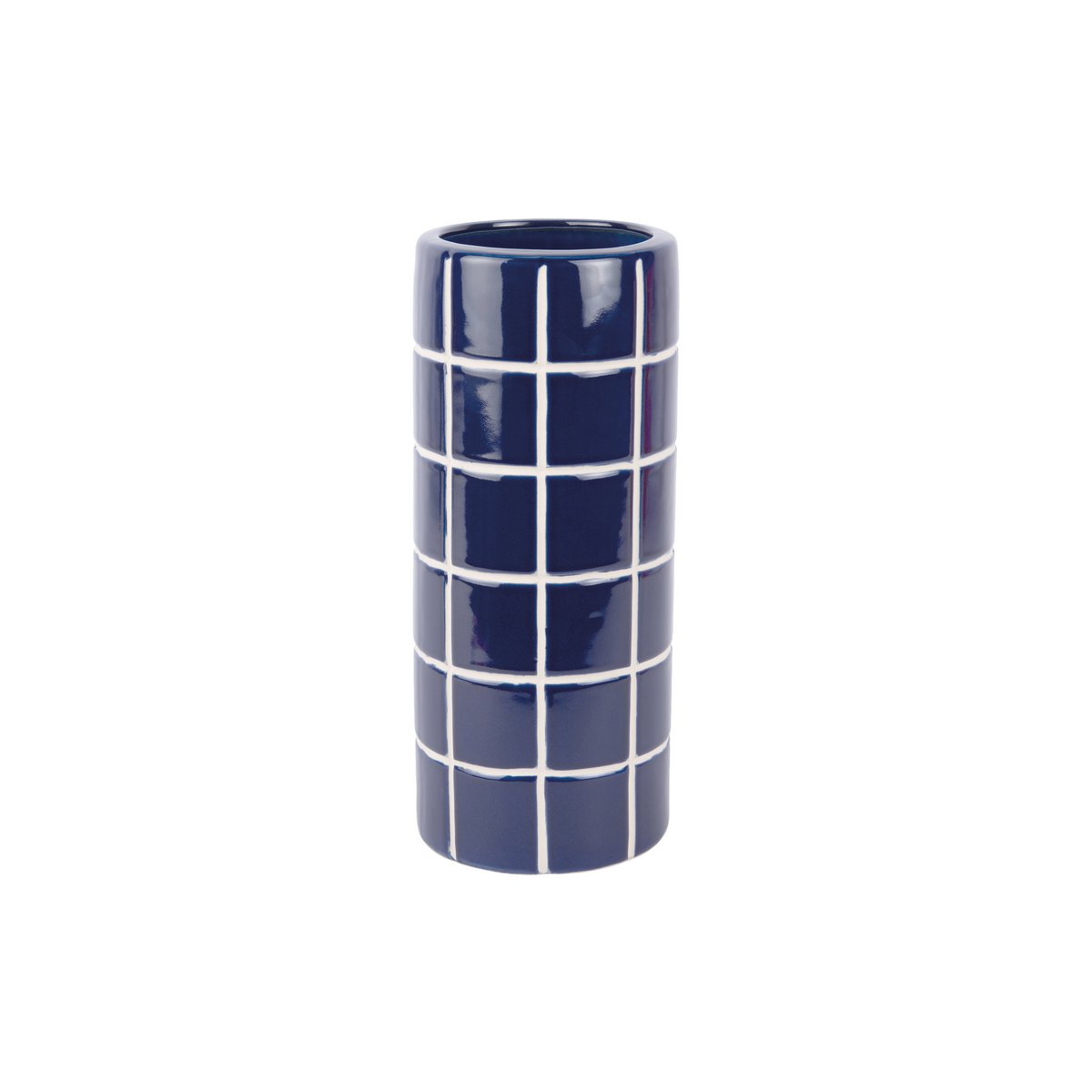 Vase Retro Tiles Round Medium en céramique bleu avec motif de tuiles