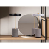 Lampe de table de batterie "seta" noir de 30 cm de haut en métal et en béton, avec une LED fermement construite