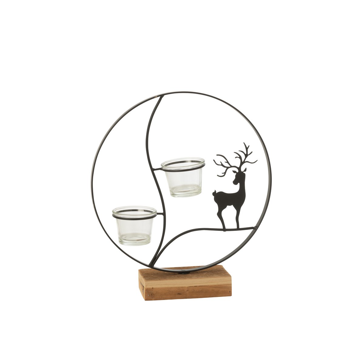 Porte-bougie H-Line rond noir et naturel, design moderne
