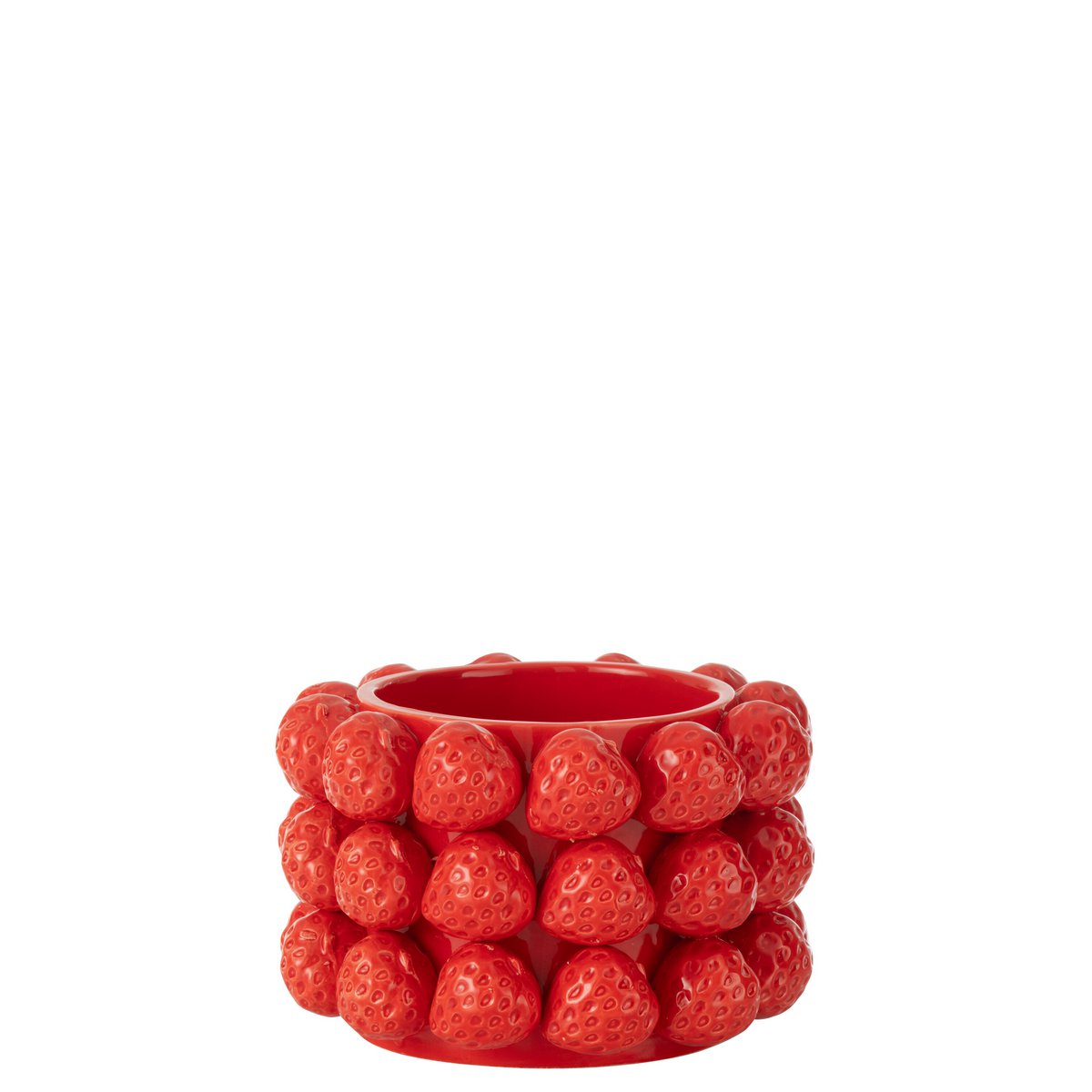 Pot de Fleurs Fraises J-Line en céramique rouge, vue de face