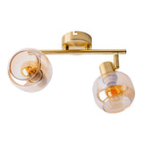 2er Spot / plafond "Libby", plafond classique en métal de couleur en laiton et verre teinté en ambre, avec socket E14, pour salle à manger, salon, couloir ou bureau, 40 cm de long