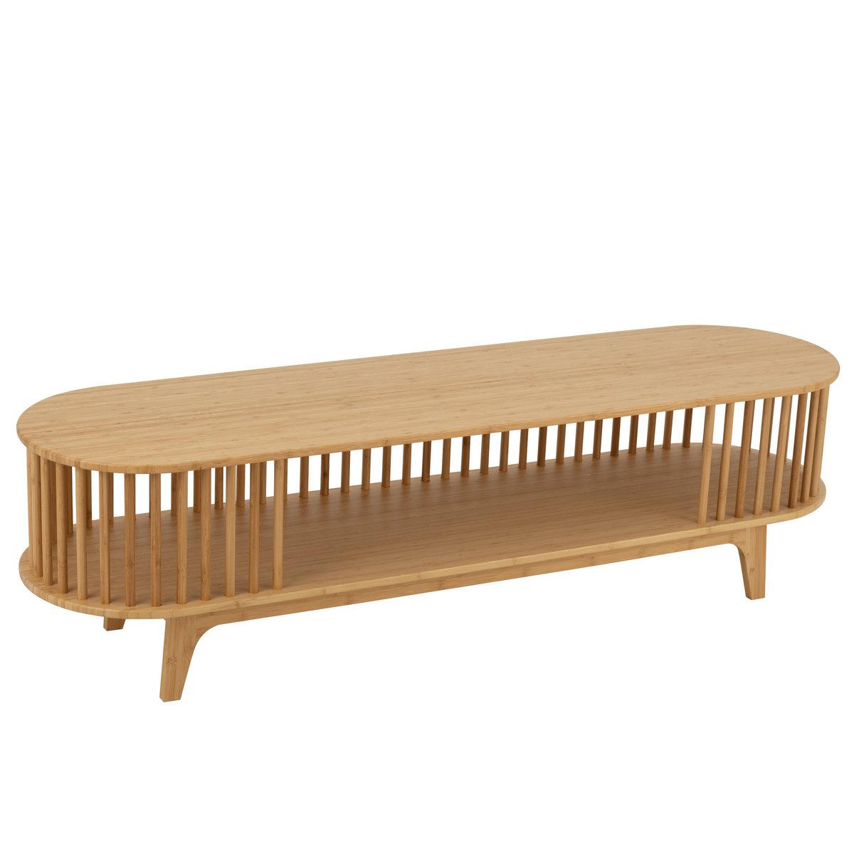 Meuble TV J-Line Live en bambou naturel, décoré avec accessoires