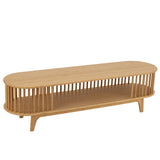 Meuble TV J-Line Live en bambou naturel, décoré avec accessoires