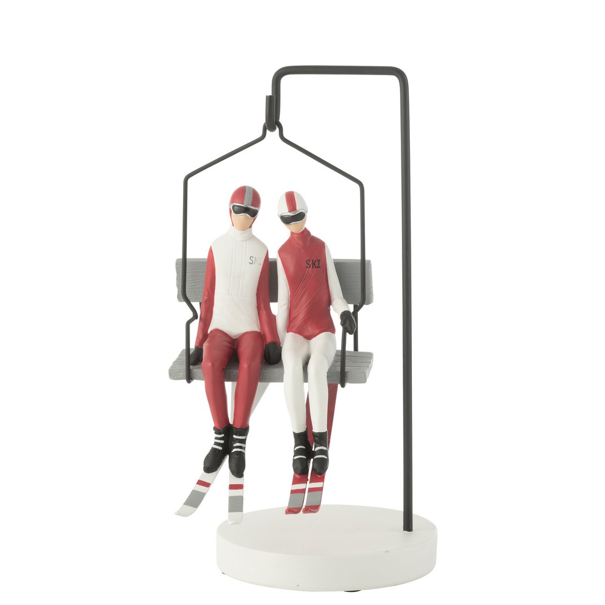 Décoration téléski couple de ski J-Line en polyresine rouge et blanc