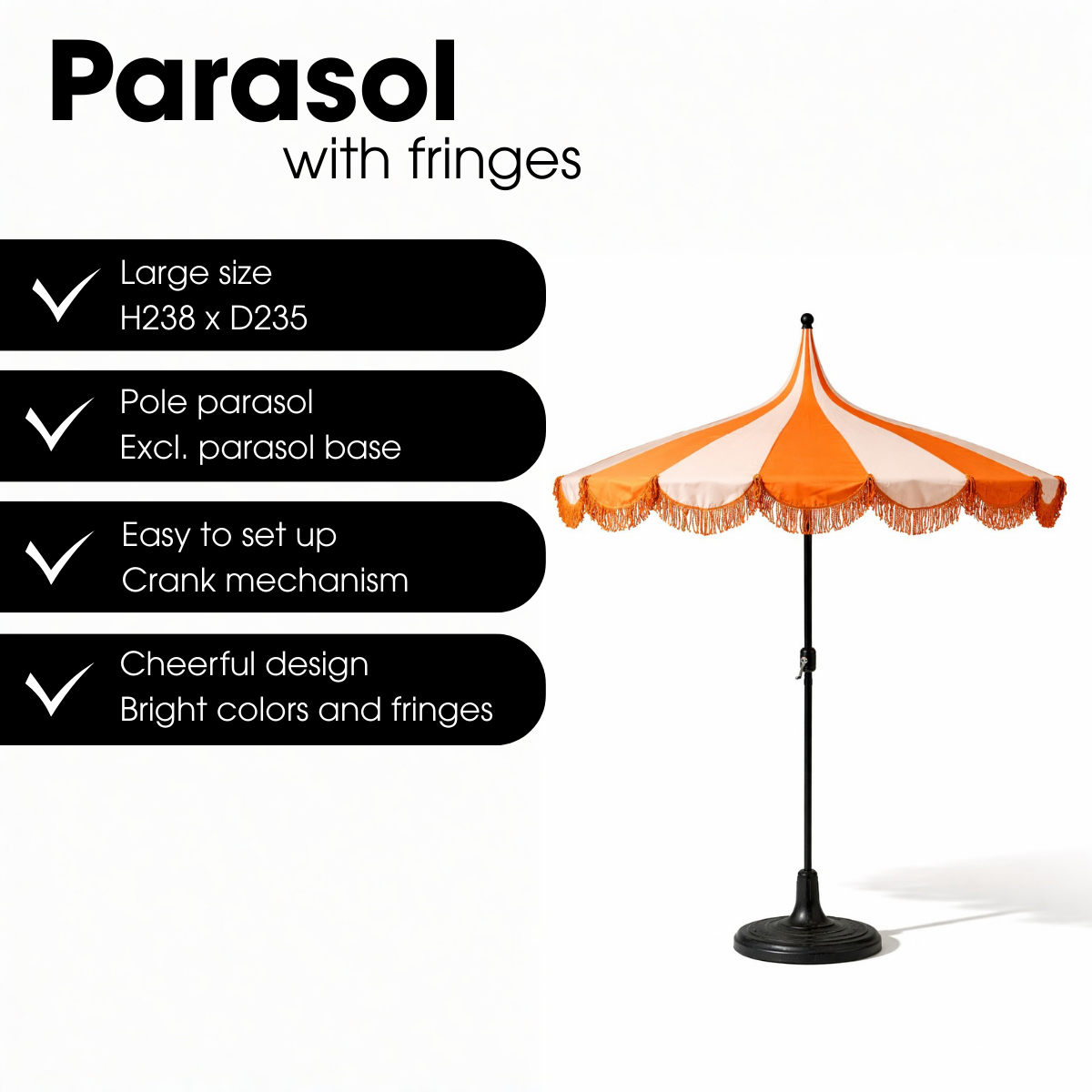 Détail des franges du parasol Kim Oranje