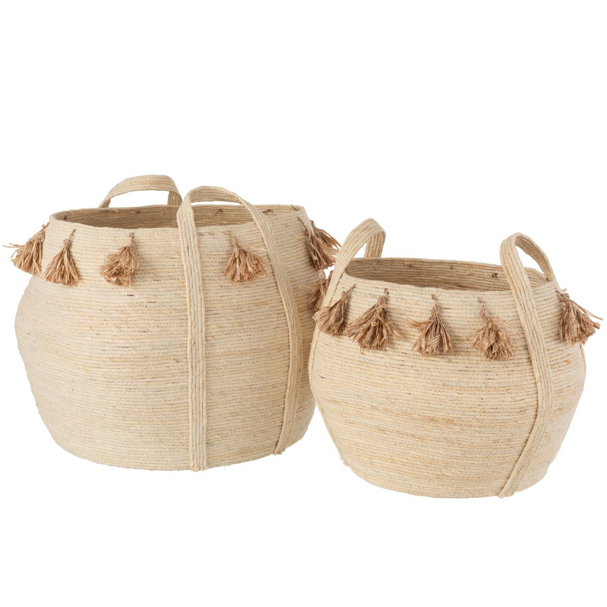 Panier décoratif J-Line en rotin marron clair, lot de 2