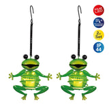 2 Set Solar-Deco Hanging Light "Frosch" Env. 20 cm de haut, en fer peint, y compris le capteur crépusculaire;