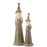 Père Noël Rond en Fourrure Métal Gris Large de J-Line, détails de la fourrure et du métal