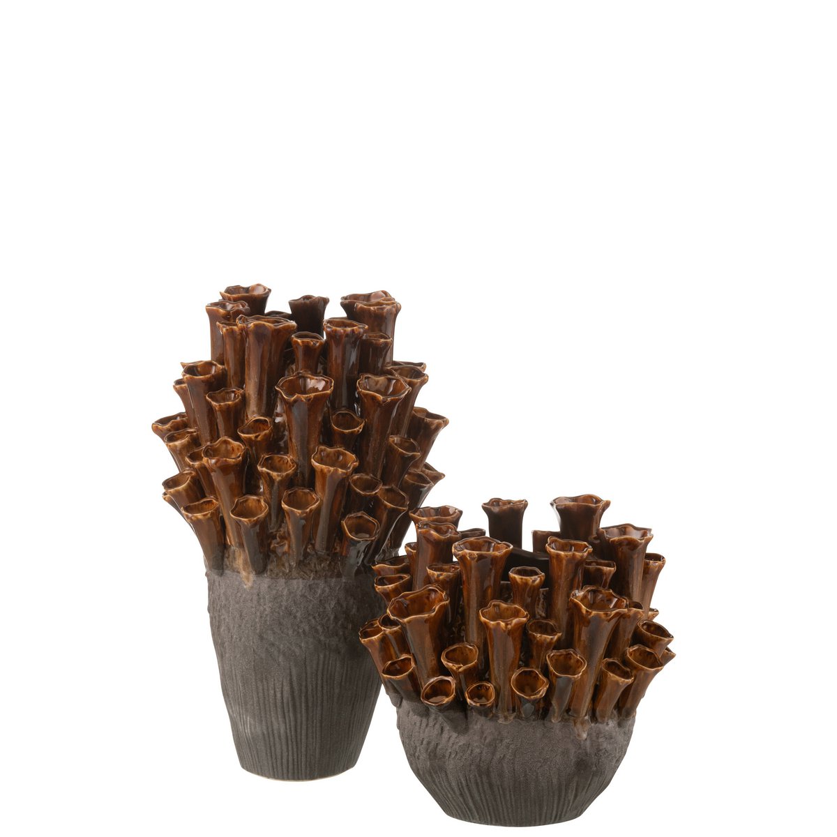 Vase Anémone en porcelaine marron et gris, grand modèle de 46,5 cm