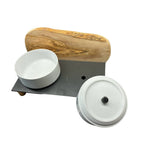 Station d'alimentation de MONTAGNE, 2x 1,5 litres, pieds ronds, bois d'olivier
