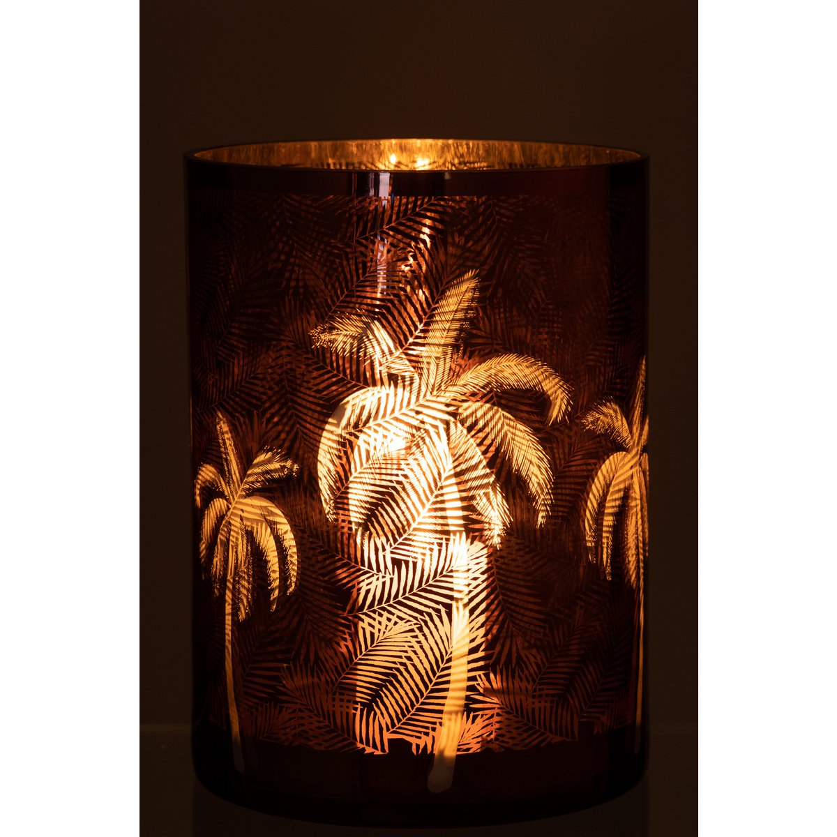 Détail de la lanterne J-Line Palmier, verre marron