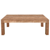 Table basse rectangulaire en bois de manguier dans un salon moderne