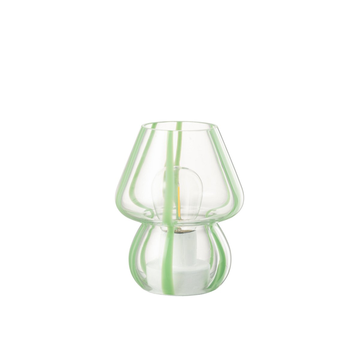 Ligne de table J-Line en verre vert sur une table moderne.